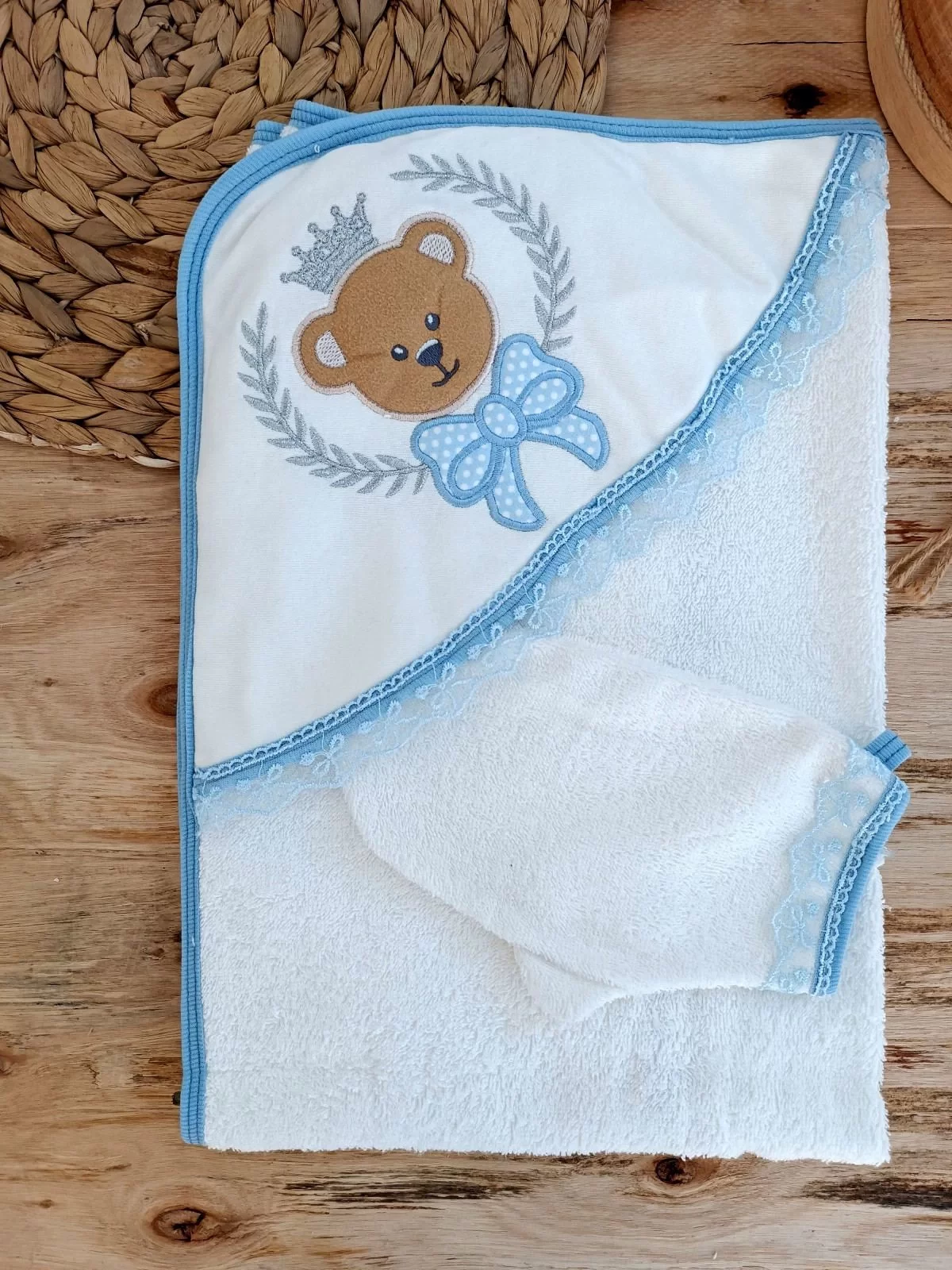 0-1 Yaş Bear Nakışlı Pareolu 4lü Erkek Bebek Havlu Silgi Takımı - Görsel 2
