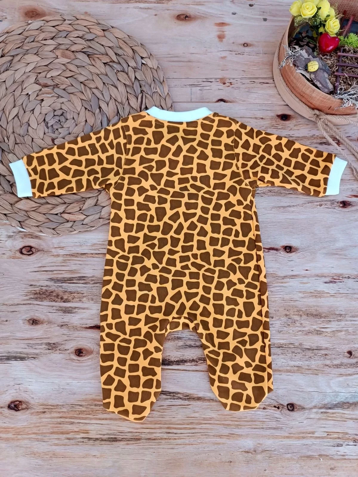 0-3 3-6 Ay Boy Fermuar Zürafa Nakışlı Kız Erkek Bebek Tulum - Görsel 3