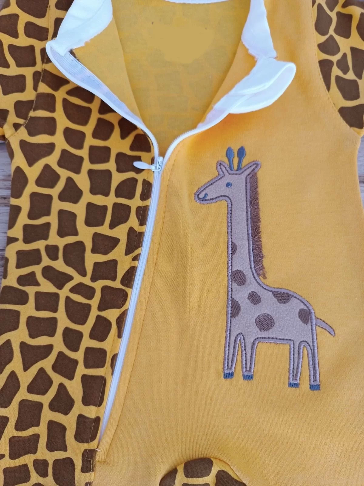 0-3 3-6 Ay Boy Fermuar Zürafa Nakışlı Kız Erkek Bebek Tulum - Görsel 4