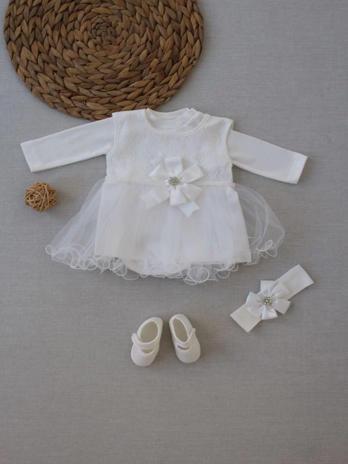 0-6 Ay Tül Etekli Kurdelalı Taş Detaylı Kız Bebek Hediyelik, Mevlütlük, Kınalık 3lü Takım - Görsel 2
