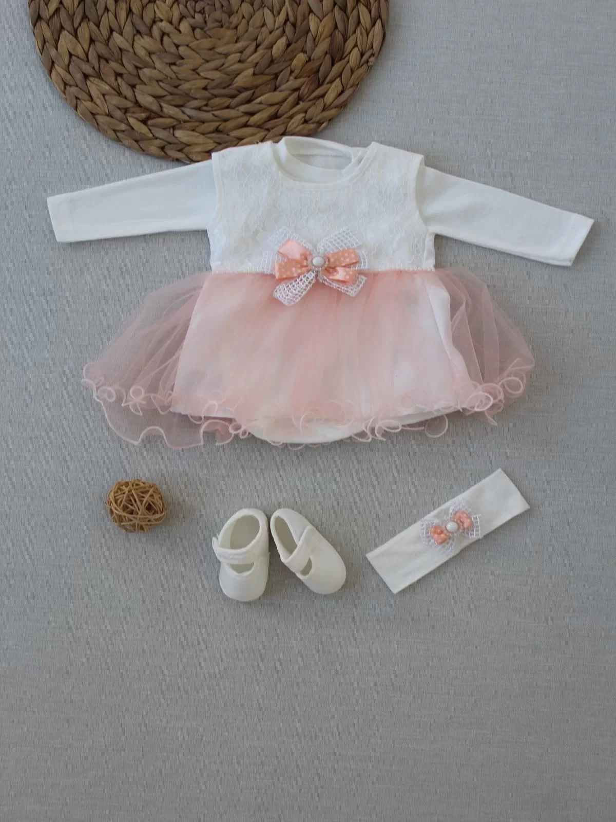 0-6 Ay Tül Etekli Kurdelalı Taş Detaylı Kız Bebek Hediyelik, Mevlütlük, Kınalık 3lü Takım - Görsel 2
