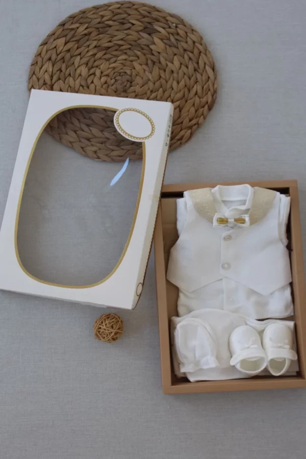 0-6 Ay Yelekli Papyon Smokin Erkek Bebek Hediyelik, Mevlütlük, Sünnetlik 5 Parça Takım