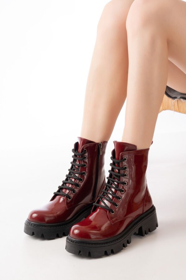 868-356 Bordo Rugan Bağcıklı Fermuarlı Günlük Kadın Bot