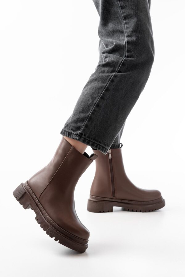 812-2012 Kahverengi Luna Fermuarlı Günlük Kadın Bot