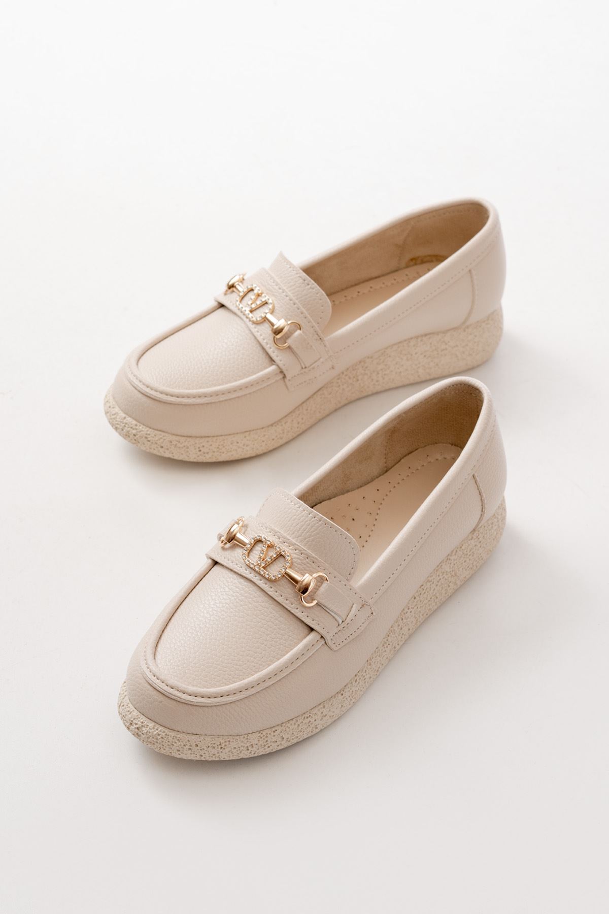 İNF-150-01 Bej Taş Aksesuarlı Günlük Kadın Ayakkabı