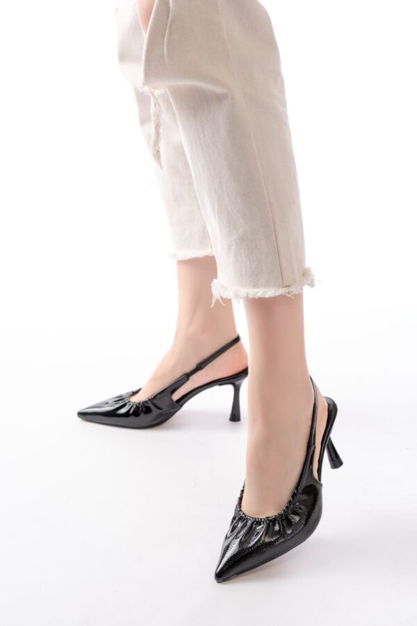 İNF-40451 Siyah Kırışık Rugan Günlük Arkası Açık Topuklu Bayan Ayakkabı