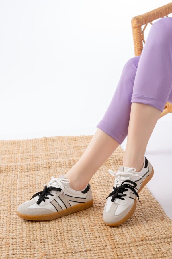 M-6005 Beyaz Garni  Bağcıklı Termo Taban Günlük Kadın Spor