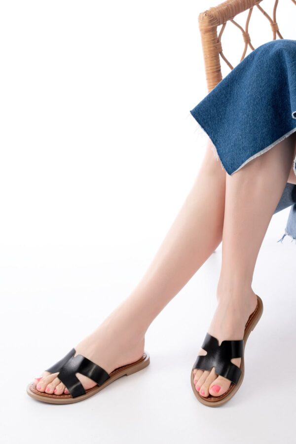 169-6100 Siyah Ortopedik Hakiki Deri Kadın Terlik