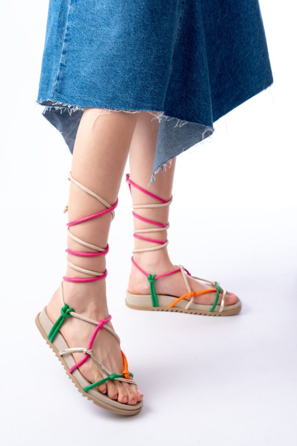 1001-1001 Multi Bilekten Bağcıklı Kadın Sandalet