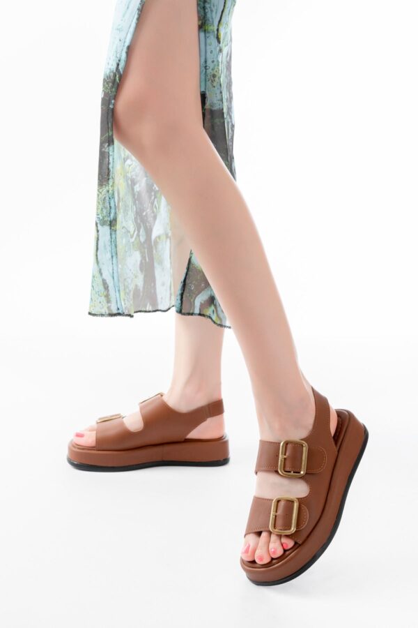 1187 Taba Dolgu Topuk Lastik Baretli  Kadın Sandalet