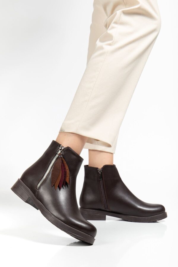 165-205 Kahve Yaprak Desenli Fermuarlı Günlük Kadın Bot - kopya