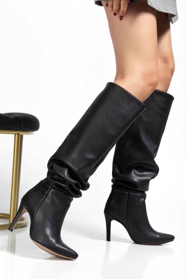 SYT-2003  Siyah Körüklü İnce Topuklu Günlük Bayan Çizme