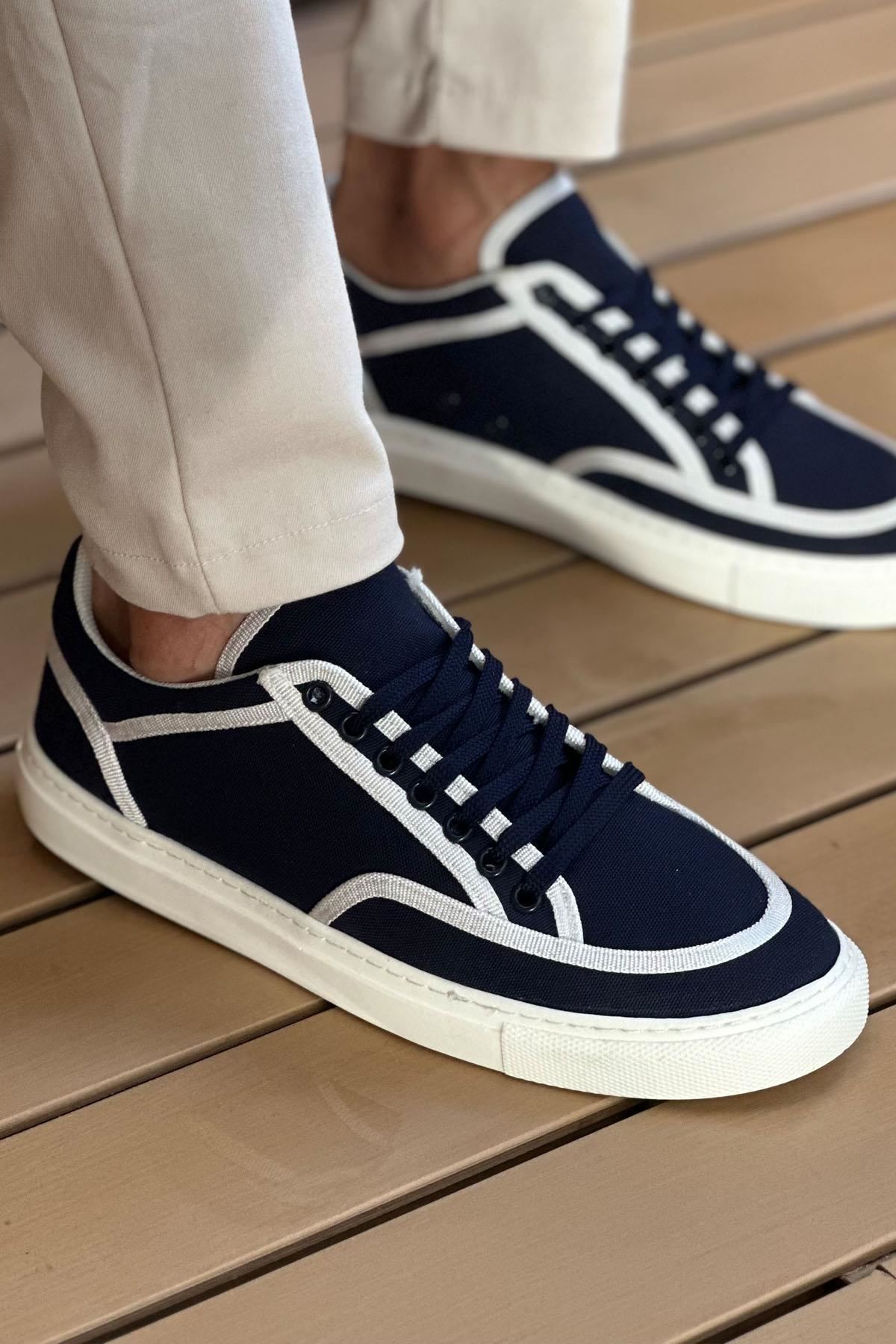 CH2505 - Keten Erkek Ayakkabı Lacivert Beyaz - Görsel 2