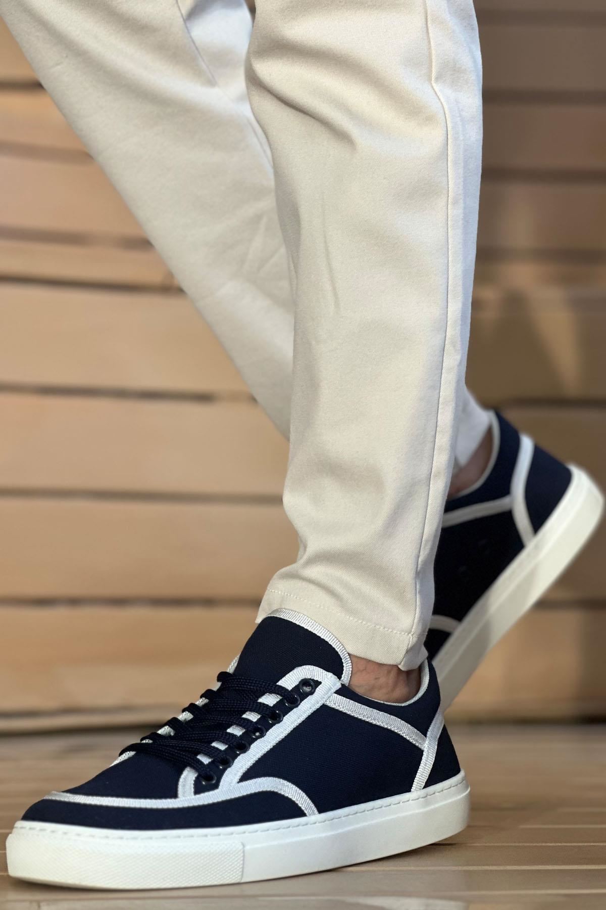CH2505 - Keten Erkek Ayakkabı Lacivert Beyaz - Görsel 4