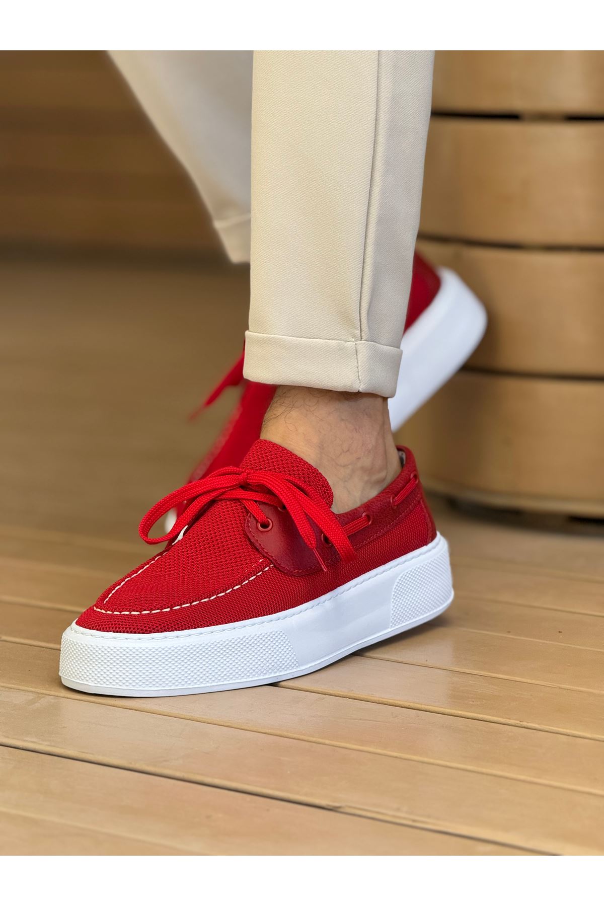 CH2602 - Triko Erkek Ayakkabı KIRMIZI - Görsel 3