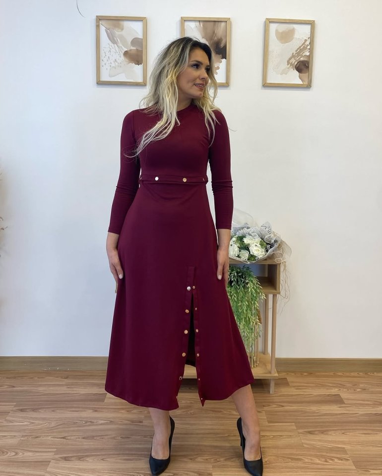 Kadın Uzun Kollu çıtçıtlı Viskon Krop Bluz Ve Yırtmaçlı Etek Istenildiğinde Elbise Olan Ikili Takım - Görsel 7