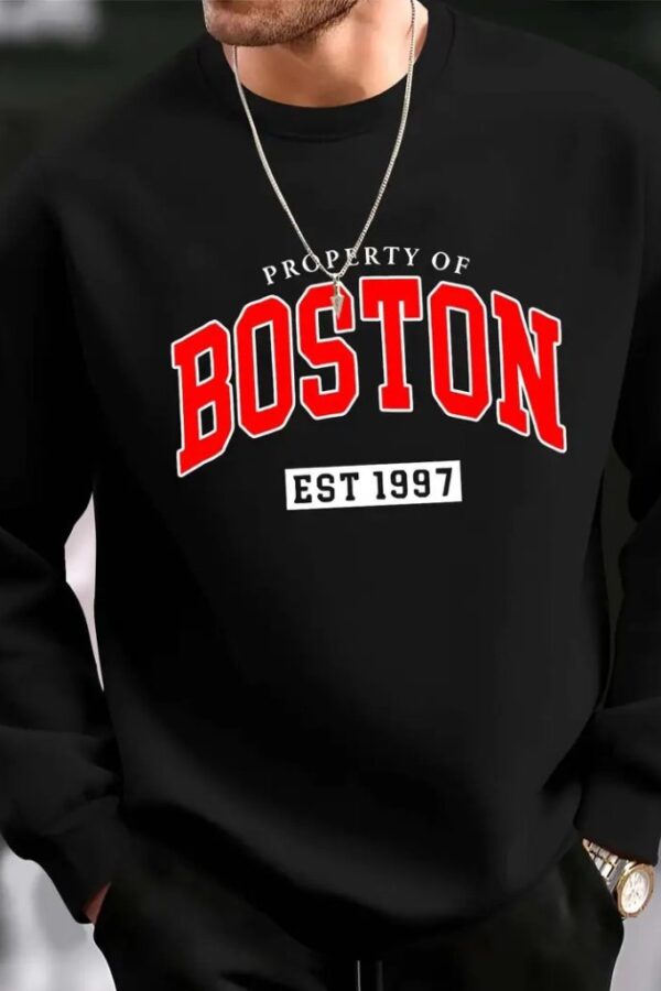 Erkek Uzun Kollu Bisiklet Yaka Boston Yazılı Iki Iplik Sweat