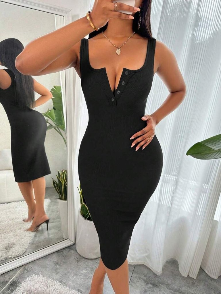 Kadın Askılı önü Düğmeli Midi Kaşkorse Elbise - Görsel 17