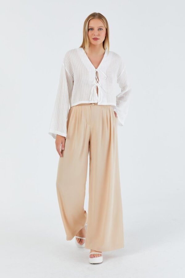 Pileli Palazzo Pantolon - Taş