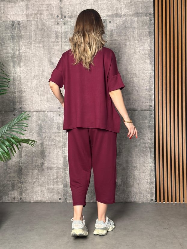 Kadın Kısa Kollu Bisiklet Yaka Viskon Iki Iplik Bluz Ve Pantolon Ikili Takım - Görsel 7