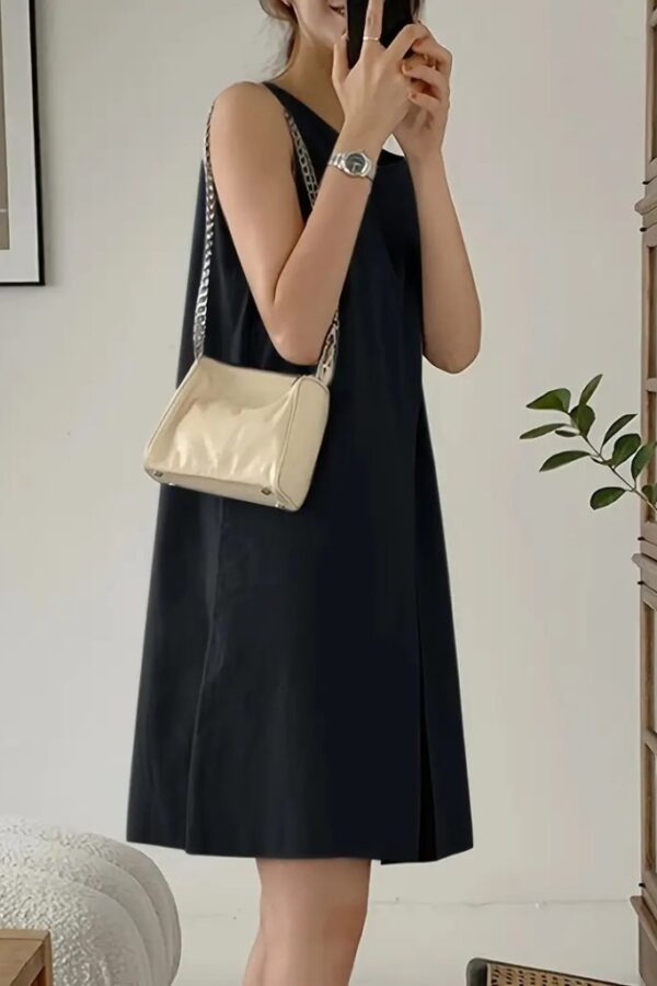 Kadın Askılı Sıfır Kol A Kesim Detaylı Ithal Krep Elbise