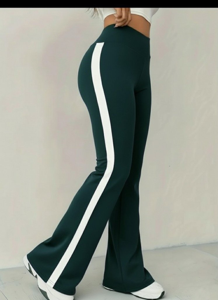 Kadın Yüksek Bel İspanyol Paçalı Yanlardan şerit Detaylı Dalgıç Tayt Pantolon - Görsel 11