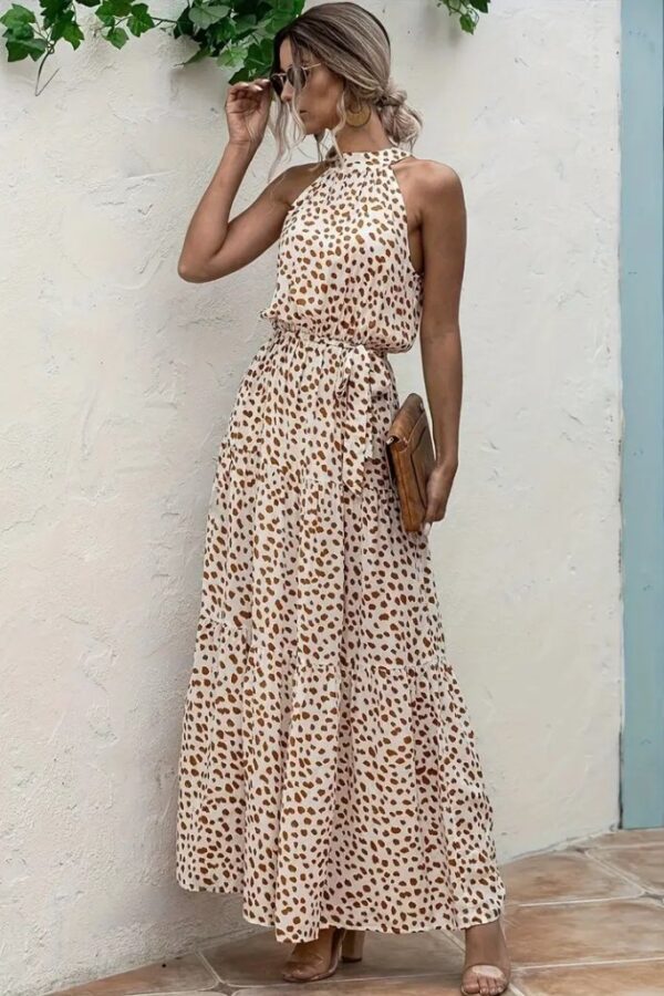 Kadın Daire Yakalı Beli Lastikli Desenli Süprem Elbise