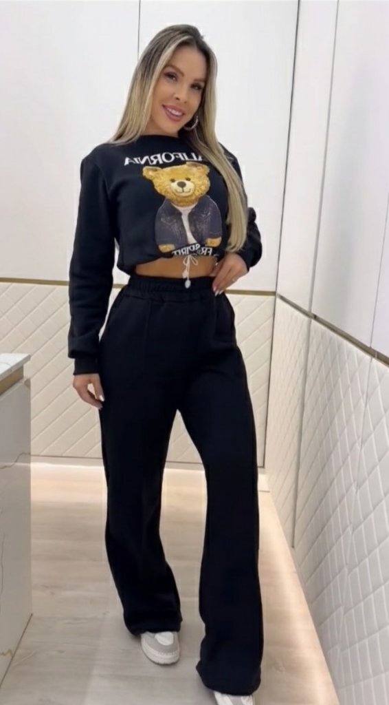 Kadın Uzun Kollu Bisiklet Yaka Desenli Iki Iplik şardonlu Bluz Ve Pantolon Ikili Takım - Görsel 7