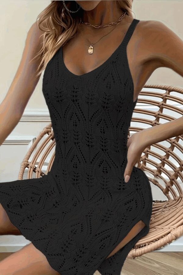 Kadın Askılı Desenli Yandan Yırtmaçlı Triko Elbise