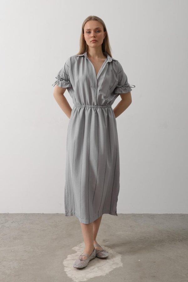 Beli Lastikli Elbise - Gri