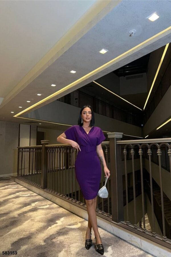 Kadın Dalgıç Krep V Yaka Ve Sırt Dekolte Detaylı Elbise