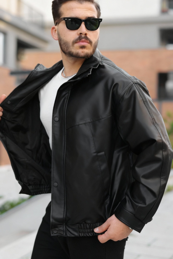 Erkek Içi Astarlı Oversize Deri Ceket