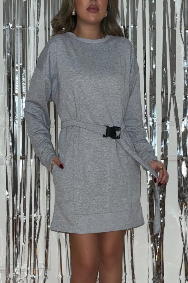 Kadın Yılbaşı özel Uzun Kollu Bisiklet Yaka Kuşaklı Iki Iplik Elbise