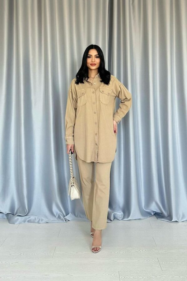 Camel Yıkamalı Gömlek Ve Pantolon Takım