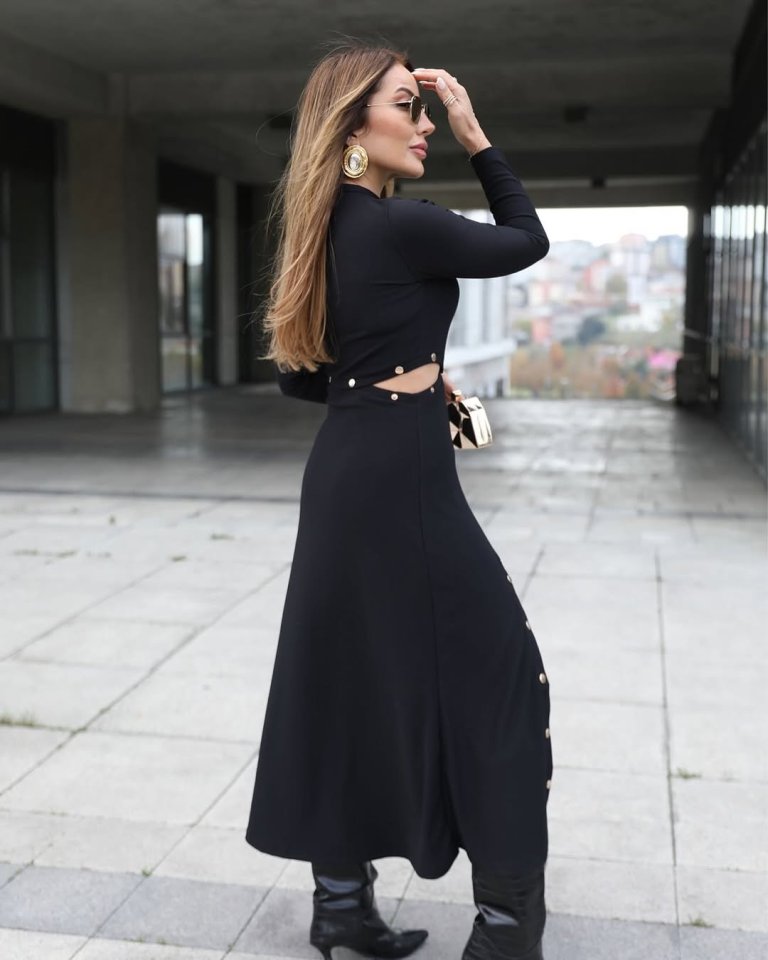 Kadın Uzun Kollu çıtçıtlı Viskon Krop Bluz Ve Yırtmaçlı Etek Istenildiğinde Elbise Olan Ikili Takım - Görsel 16