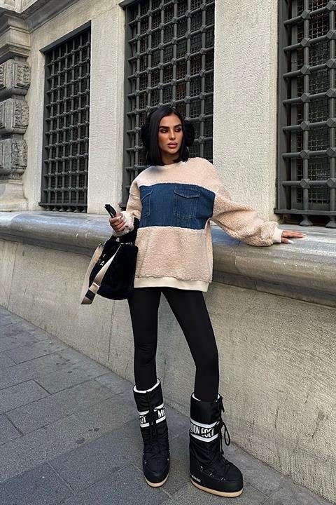 Göğsü Denim Garnili Sweatshirt 3402