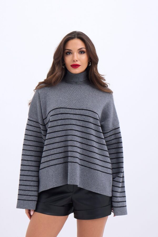 42361 TRİKO BALIKÇI YAKA ÇİZGİLİ SALAŞ-GRİ-SİYAH