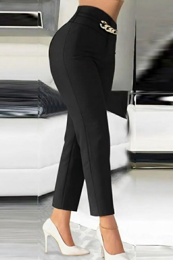 Kadın Yüksek Bel önden Zincir Detaylı Ithal Krep Pantolon