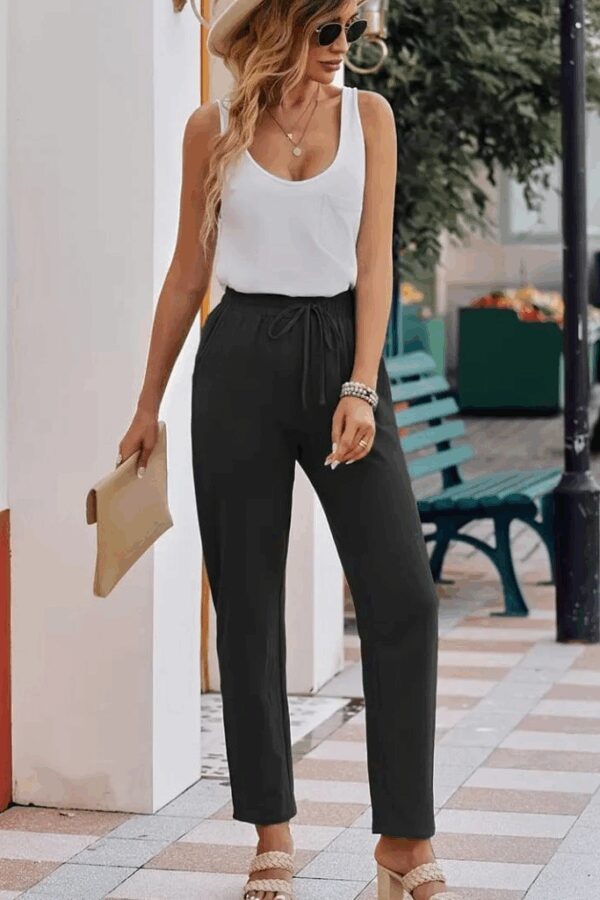 Kadın Beli Lastikli Keten Pantolon