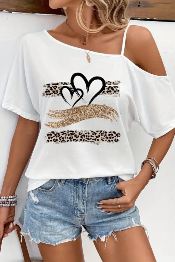 Kadın Tek Omuzu Açık Ip Askılı Baskılı Viskon Bluz