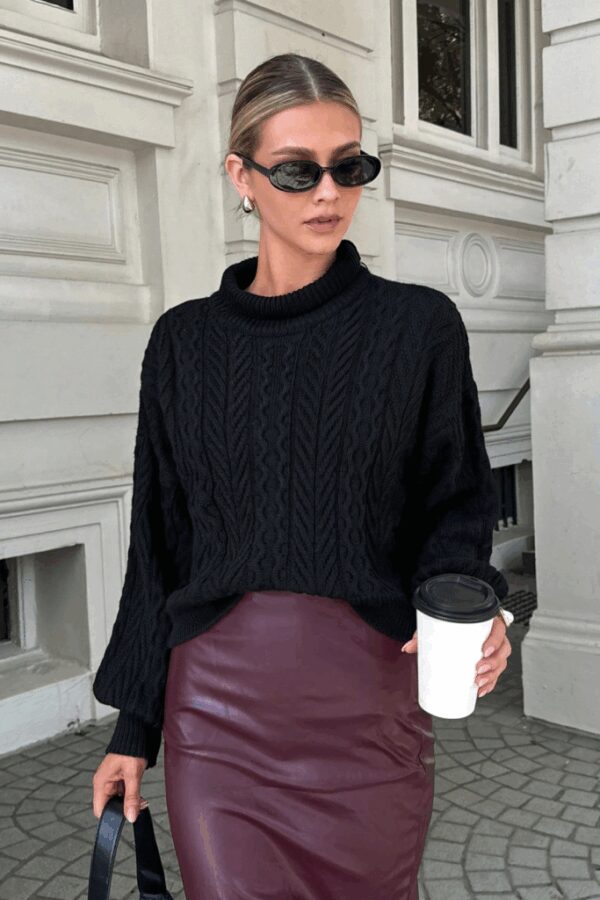 Uzun Kollu Yarı Balıkçı Yaka Triko Bluz