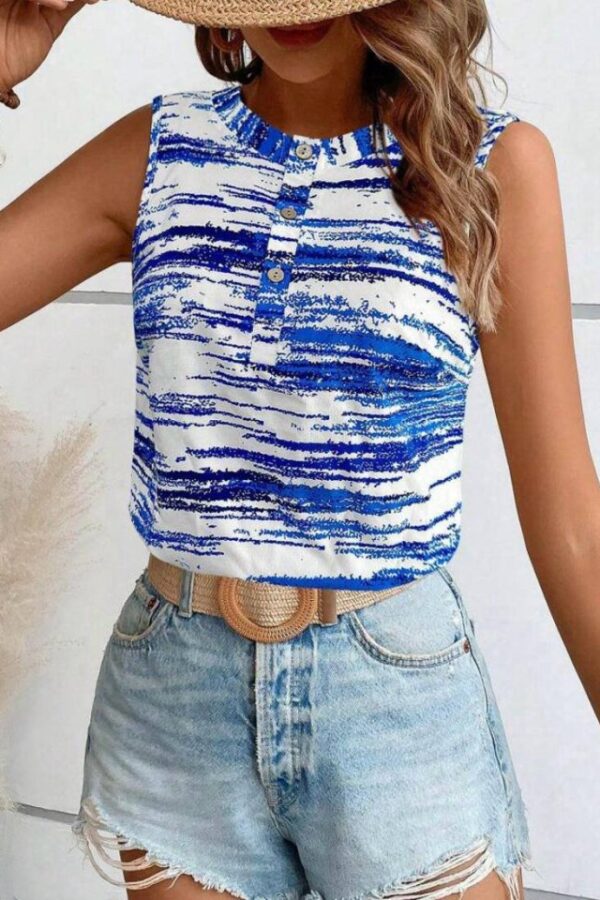 Kadın Düğme Detaylı Kolsuz Mikro Kumaş Bluz