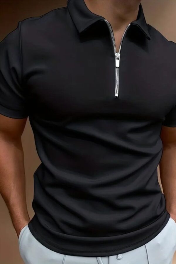 Erkek Kısa Kollu Yakalı önden Fermuarlı Viskon Iki Iplik Bluz