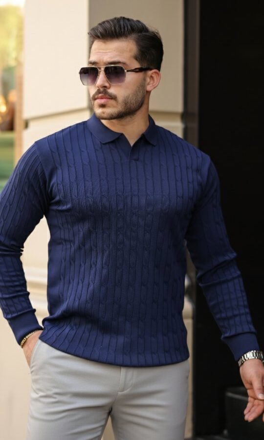 Erkek Saç örgü Desen Uzun Kollu Triko