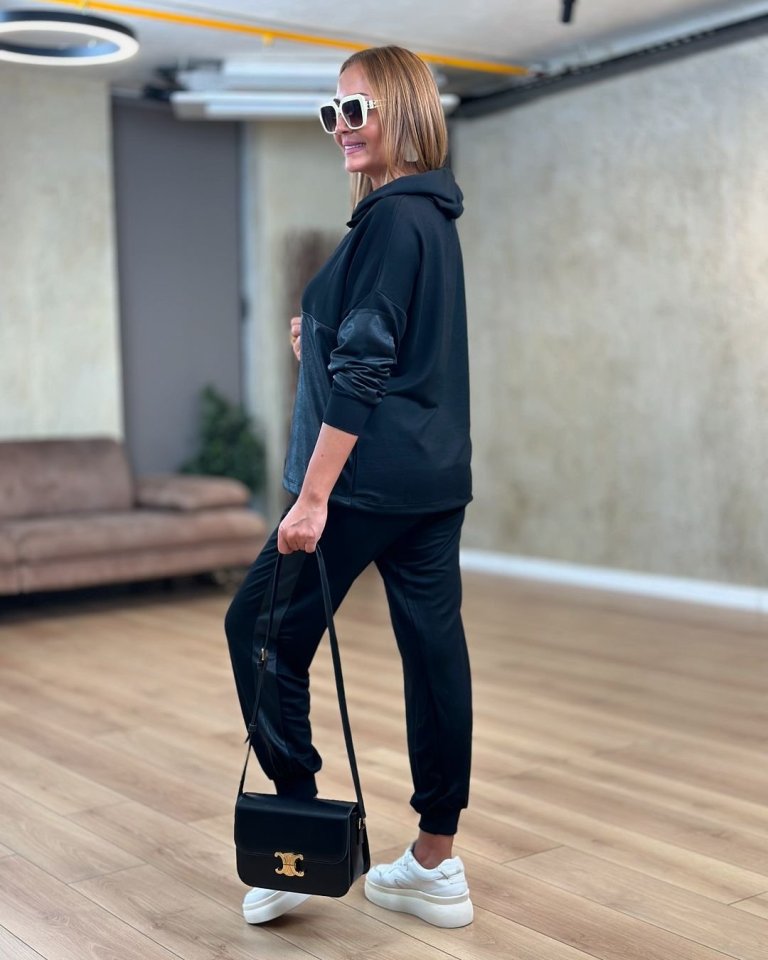 Kadın Uzun Kollu Kapüşonlu Oversize Sweat Ve Pantolon Ikili Takım - Görsel 3