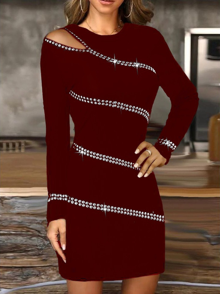 Kadın Uzun Kollu Omuz Pencere Detay Taş Işlemeli Dalgıç Mini Elbise - Görsel 3