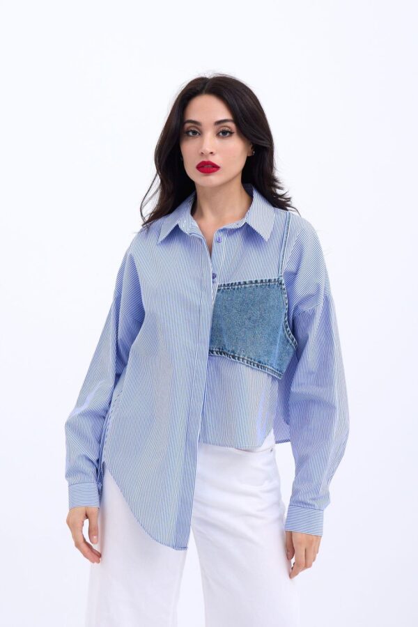 5419 GÖMLEK-MAVİ BEYAZ ÇİZGİLİ