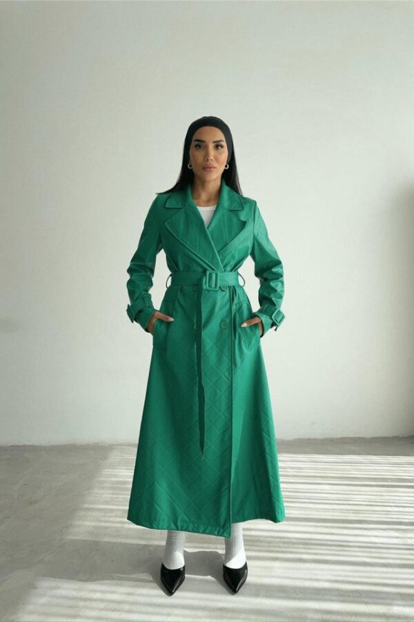 KAPİTONE DERİ TRENCH - Yeşil