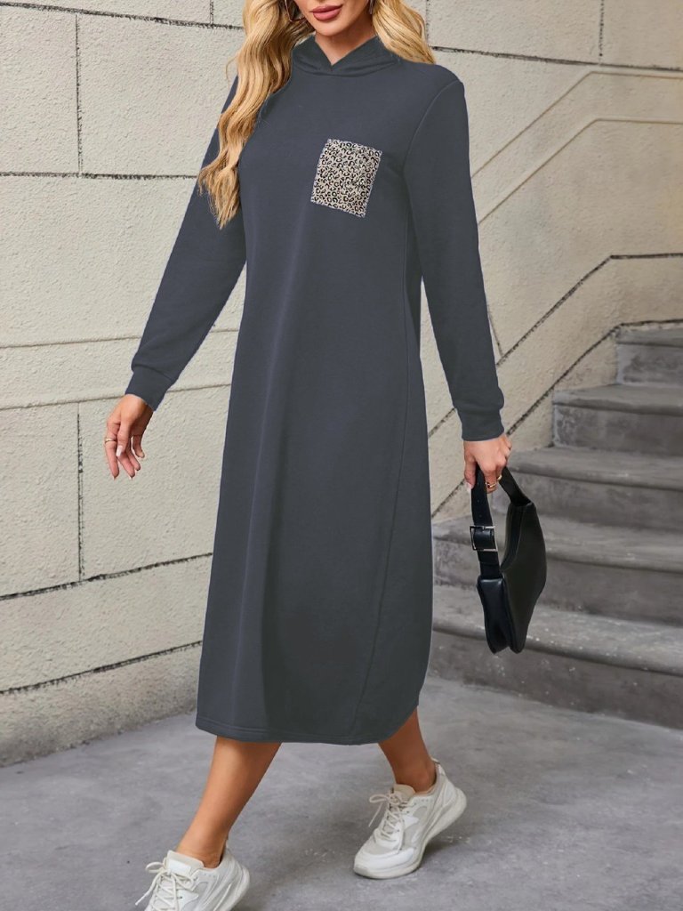 Kadın Uzun Kollu Kapşonlu Cep Detaylı Viskon Iki Iplik Maxi Elbise - Görsel 15