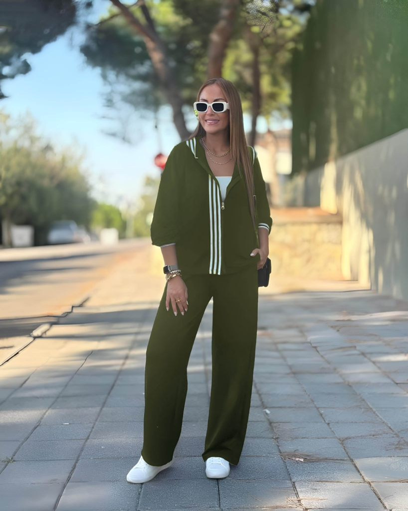 Kadın Uzun Kollu Kapşonlu Onu şerit Detaylı Fermuarlı Viskon Iki Iplik Bluz Ve Pantolon Ikili Takım - Görsel 7